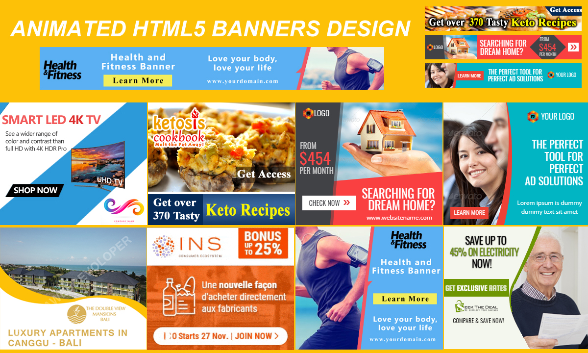 Design And Create 3 Animated HTML5 Banners For Google...