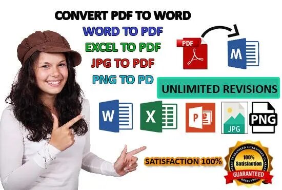 I will convert, pdf to word file, word to pdf file, jpg to png file