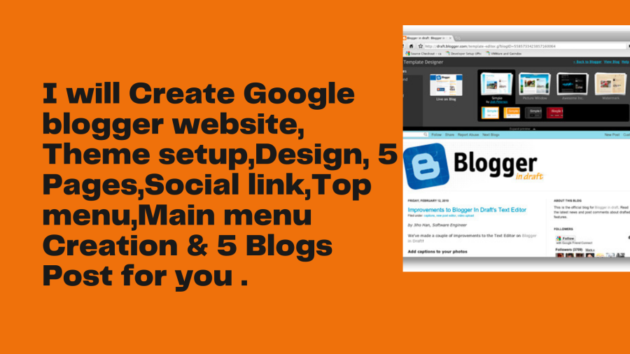 I will create a google blogger website, theme setup, design, pages,social link, manu creation & 5 bl