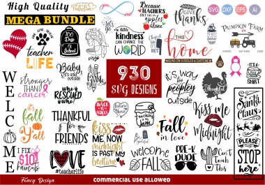 Over 1000 EPS SVG DXF PNG cut file vector design bundle for commercial use