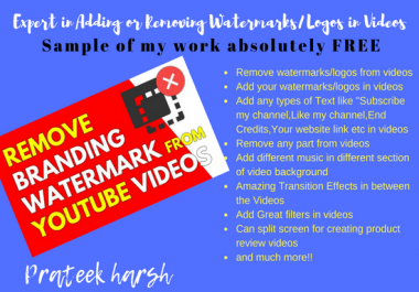 I am expert in removing or adding watermarks/logos and can do any types editing in videos